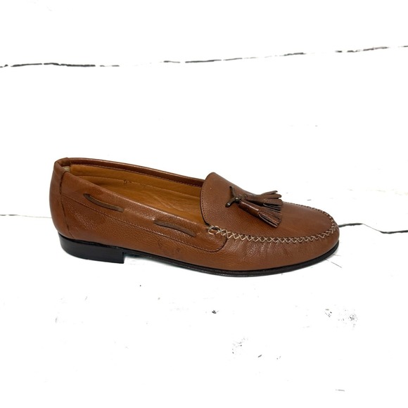 Vintage Salvatore Ferragamo Shoes Men\'s 9D Brown Tassel Loafers Pebbled Leather main image 10
